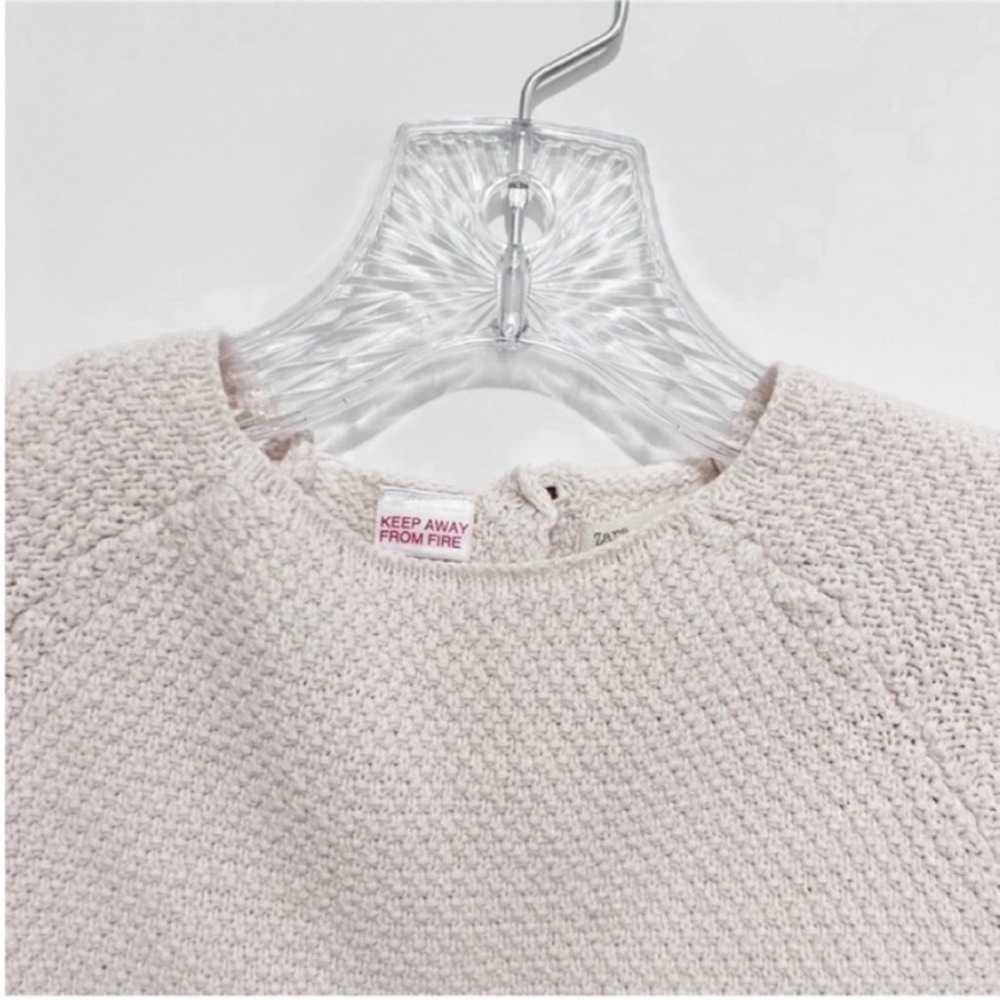 Zara BabyGirl sweater dress tan red gingham knit cap sleeves drop waist - Picture 6 of 8